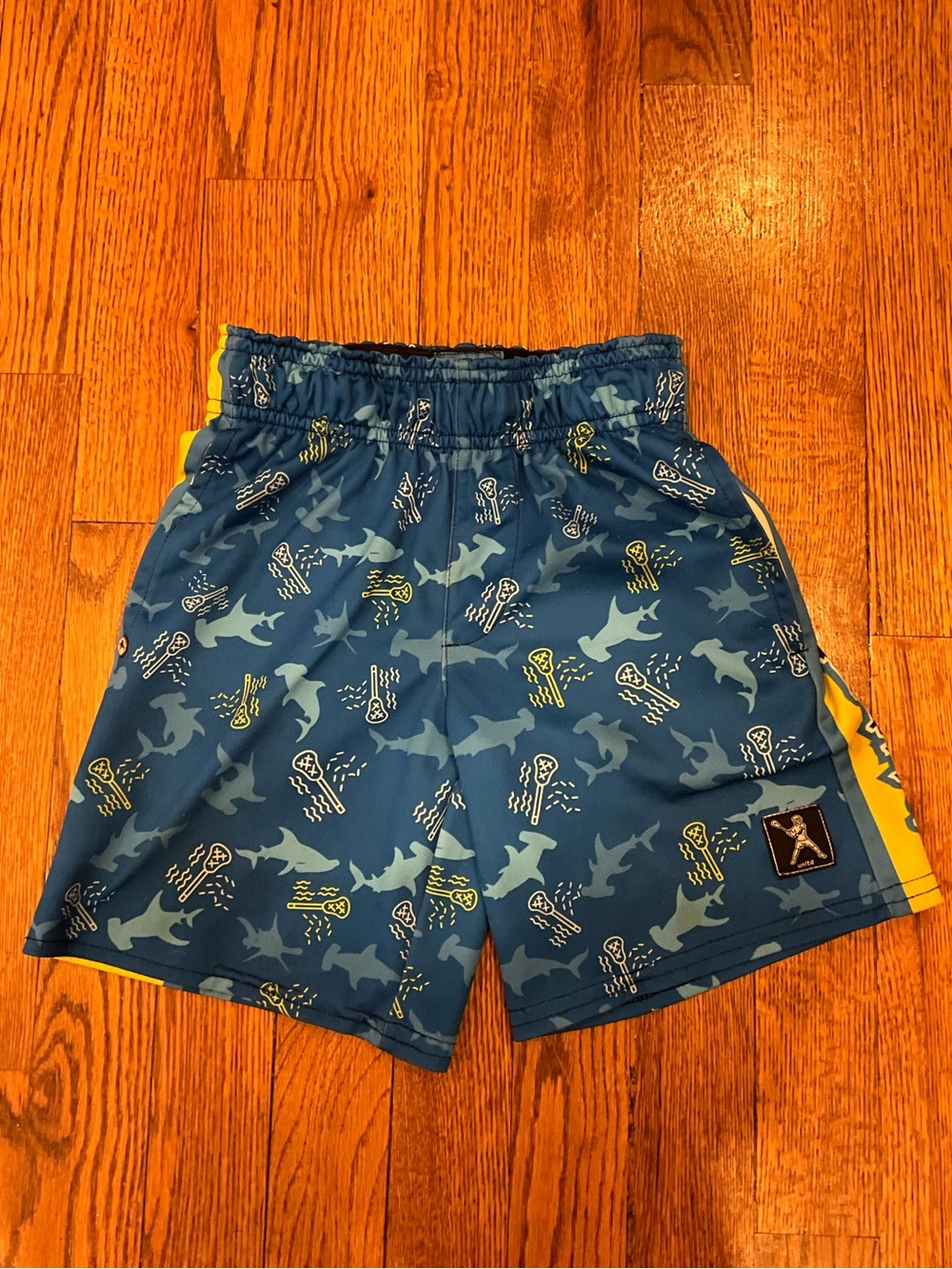 Boys Lacrosse Unlimited Blue Shark-Print Shorts- Hammerheads
